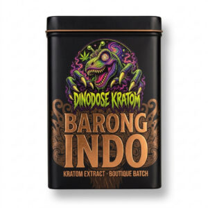 Barong Indo Extract - DinoDose Kratom green vein kratom extract, lab-tested with brand logo on white background