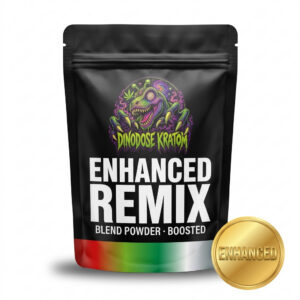 Enhanced Remix Blend - DinoDose Kratom kratom product, lab-tested with brand logo on white background