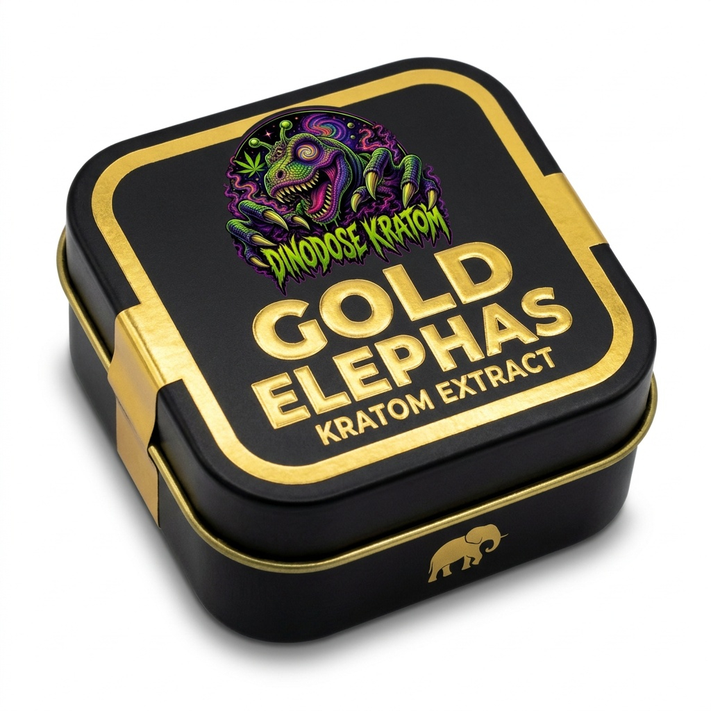 Gold Elephas Kratom Extract (2) - DinoDose Kratom kratom extract, lab-tested with brand logo on white background