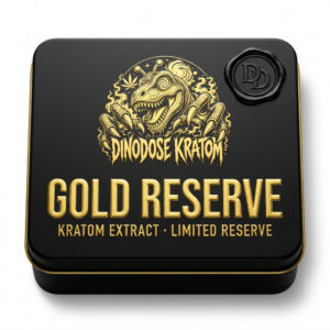 Gold Reserve Kratom Extract - DinoDose Kratom kratom extract, lab-tested with brand logo on white background
