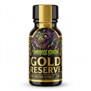 Gold Reserve Liquid Kratom Extract - DinoDose Kratom liquid kratom extract shot, lab-tested with brand logo on white background