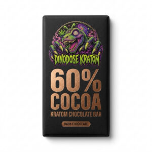 Kratom 60 Cocoa Chocolate BaR - DinoDose Kratom kratom chocolate bar, lab-tested with brand logo on white background