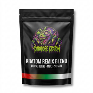 Kratom Remix Blend Powder - DinoDose Kratom kratom powder, lab-tested with brand logo on white background