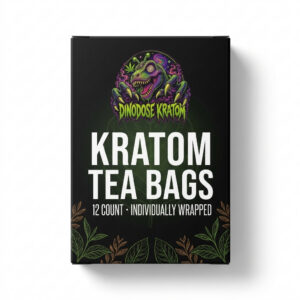 Kratom Tea Bags (12 count) - DinoDose Kratom kratom tea bags, lab-tested with brand logo on white background