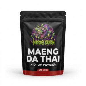 Maeng Da Thai Kratom Powder (Red Vein) - DinoDose Kratom red vein kratom powder, lab-tested with brand logo on white background