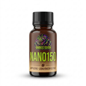 NANO150 Liquid Kratom Extract - Cappuccino - DinoDose Kratom liquid kratom extract shot, lab-tested with brand logo on white background