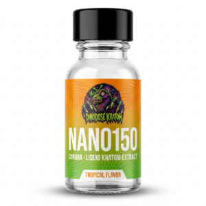 NANO150 Liquid Kratom Extract - Curuba - DinoDose Kratom liquid kratom extract shot, lab-tested with brand logo on white background