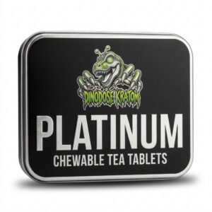 Platinum Chewable Tea Tablets - DinoDose Kratom kratom tablets, lab-tested with brand logo on white background