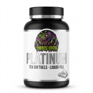 Platinum Tea Softgels - DinoDose Kratom kratom softgels, lab-tested with brand logo on white background
