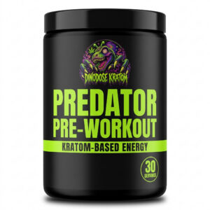 Predator Pre-Workout - DinoDose Kratom kratom pre-workout supplement, lab-tested with brand logo on white background
