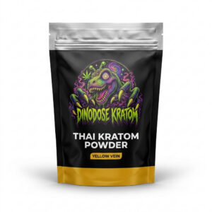 Thai Kratom Powder (Yellow Vein) - DinoDose Kratom yellow vein kratom powder, lab-tested with brand logo on white background