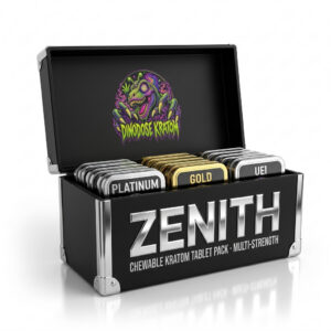 Zenith Chewable Kratom Tablet Multi-Pack - DinoDose Kratom kratom tablets, lab-tested with brand logo on white background